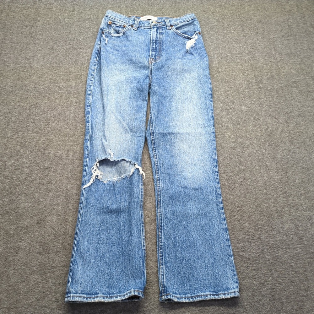 Abercrombie Fitch Jeans Womens 0 Blue High Rise Kick Flare Distressed Faded
